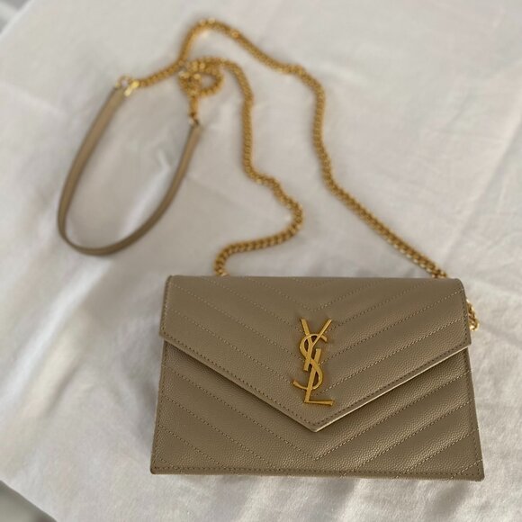 YSL C. Wall (153Y) Mono Avec - Beige w/Gold chain - Picture 2 of 10